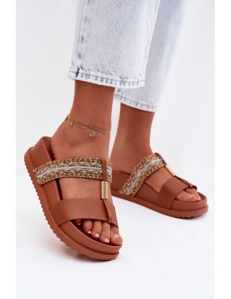 Women's Platform Sandals With Straps And Gold Details Camel Tahlia