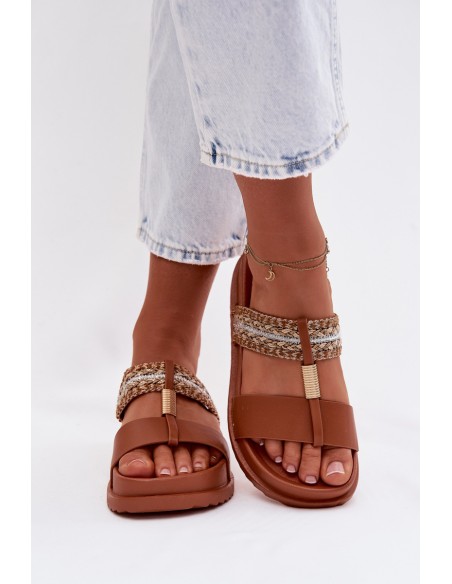 Women's Platform Sandals With Straps And Gold Details Camel Tahlia
