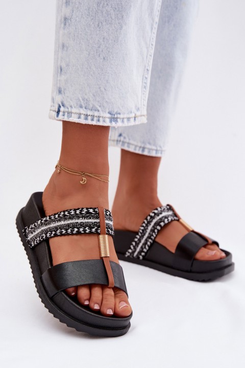 Women's Platform Sandals With Straps and Gold Details Black Tahlia