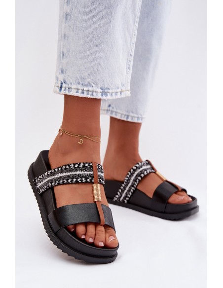 Women's Platform Sandals With Straps and Gold Details Black Tahlia