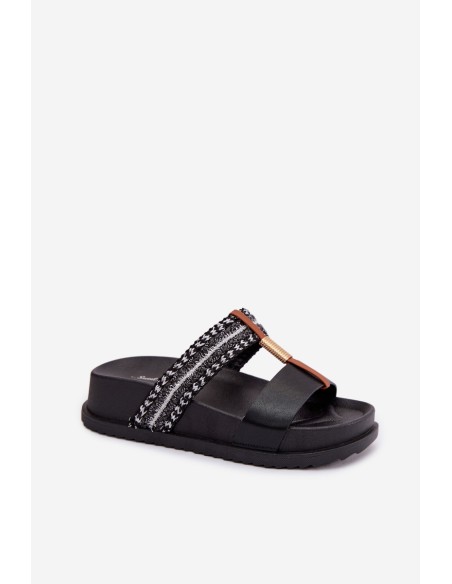 Women's Platform Sandals With Straps and Gold Details Black Tahlia