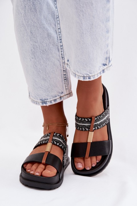 Women's Platform Sandals With Straps and Gold Details Black Tahlia
