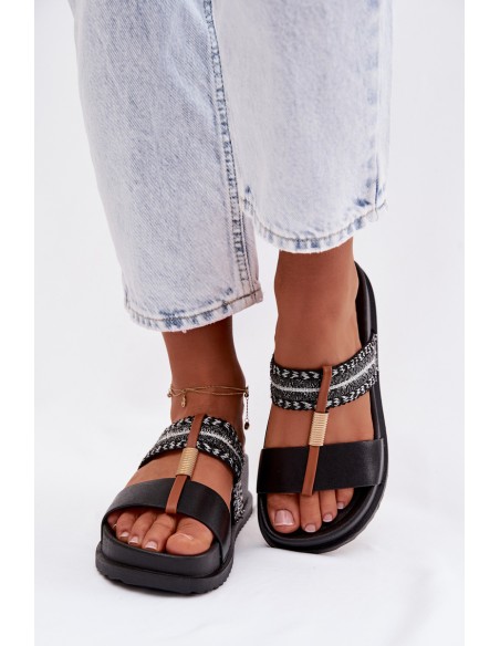 Women's Platform Sandals With Straps and Gold Details Black Tahlia