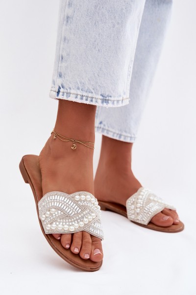 Embellished Silver Flat Dovima Slides