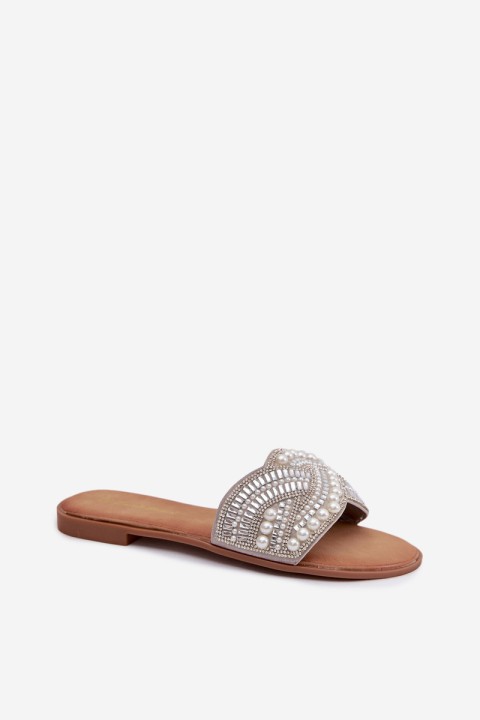 Embellished Silver Flat Dovima Slides