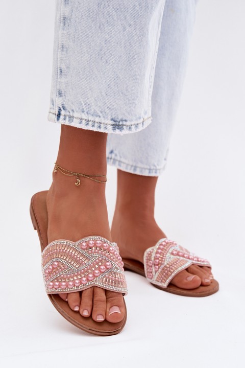 Decorated Women's Flat Pink Slides Dovima