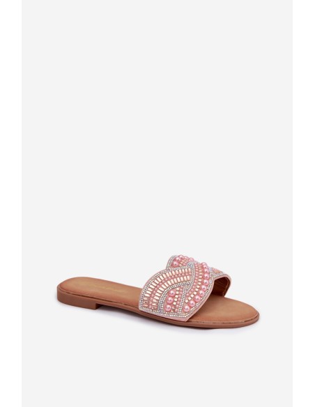 Decorated Women's Flat Pink Slides Dovima