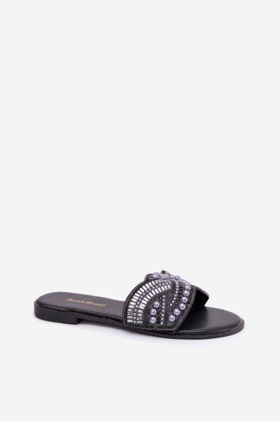Embellished Flat Black Slides Dovima 2