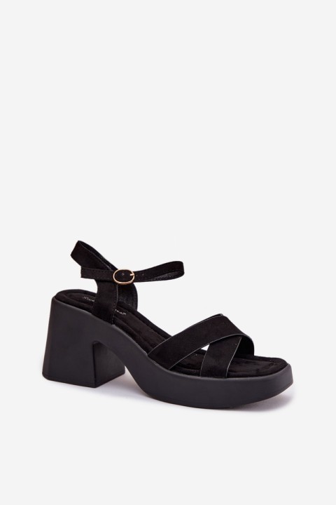 Women's Chunky Heel Sandals Made of Eco Suede Black Tereza