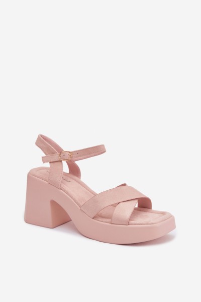 Women's Chunky Heel Sandals Made of Eco Suede Light Pink Tereza 2