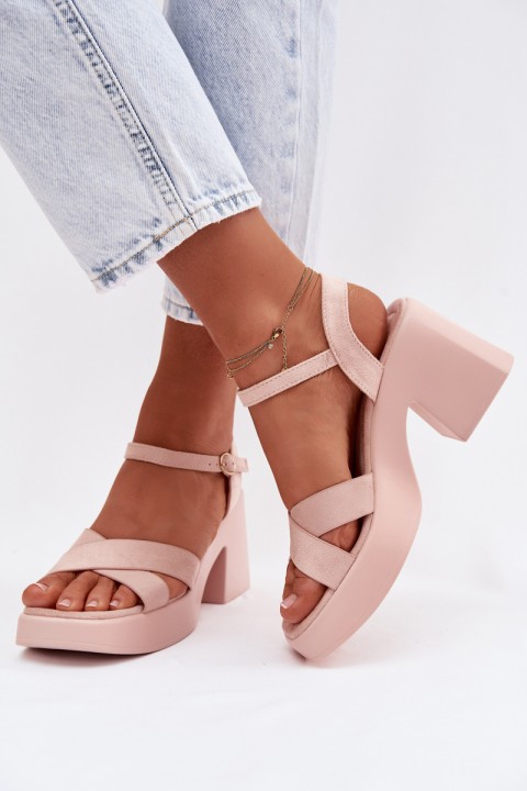 Women's Chunky Heel Sandals Made of Eco Suede Light Pink Tereza