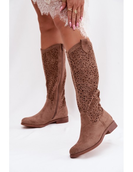 Women's Perforated Ankle Boots With Flat Heel S.Barski HY61-8023 Brown