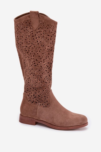 Women's Perforated Ankle Boots With Flat Heel S.Barski HY61-8023 Brown 2