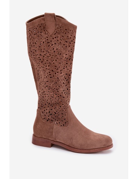 Women's Perforated Ankle Boots With Flat Heel S.Barski HY61-8023 Brown