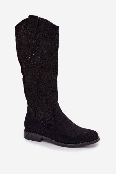 Women's Openwork Boots With Flat Heel S.Barski HY61-8023 Black 2