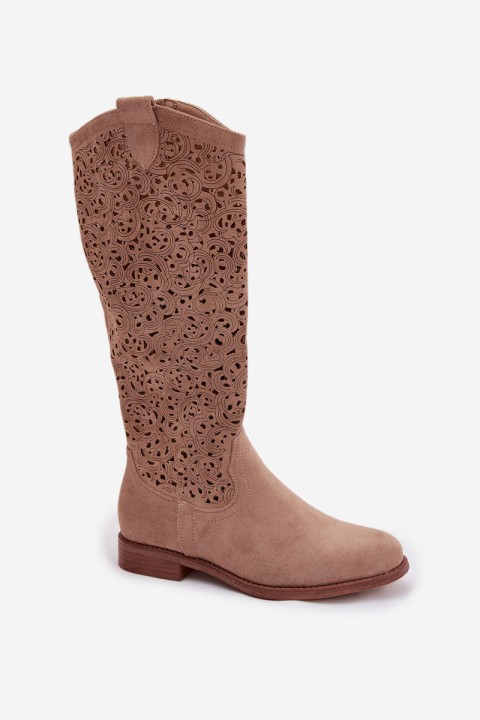 Women's Openwork Flat Heel Boots S.Barski HY61-8023 Beige