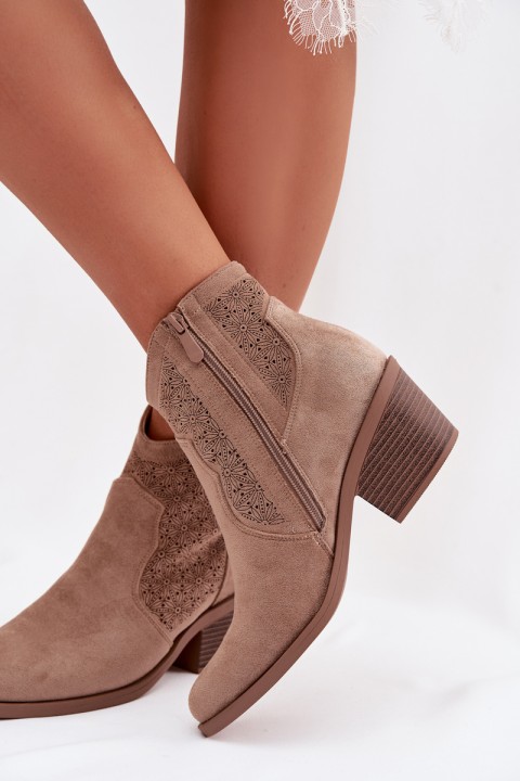 Women's Perforated Ankle Boots With Heel S.Barski HY61-8013 Beige