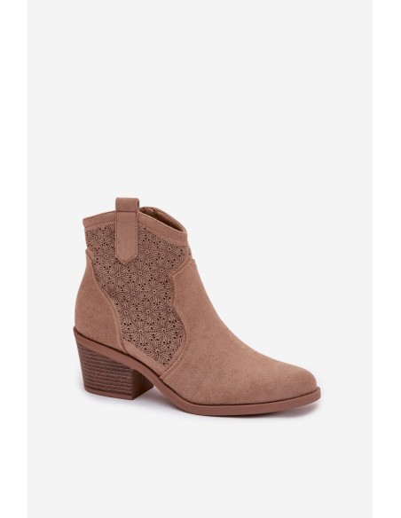 Women's Perforated Ankle Boots With Heel S.Barski HY61-8013 Beige