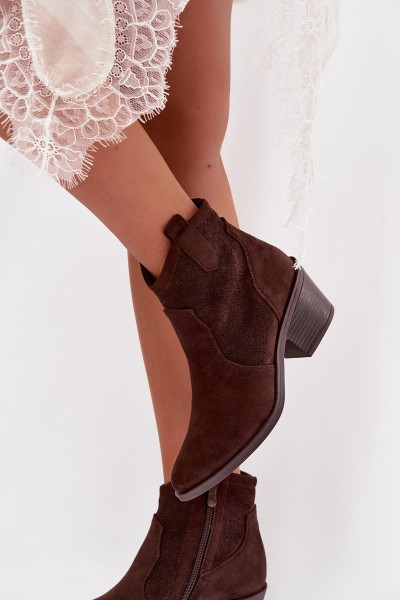 Women's Perforated Ankle Boots with Heel S.Barski HY61-8013 Chocolate