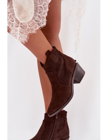 Women's Perforated Ankle Boots with Heel S.Barski HY61-8013 Chocolate