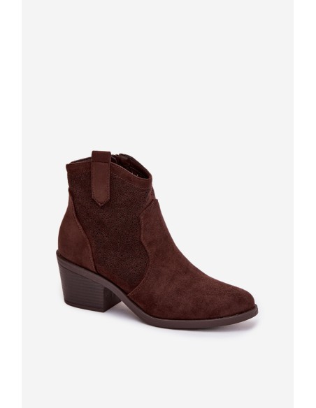 Women's Perforated Ankle Boots with Heel S.Barski HY61-8013 Chocolate