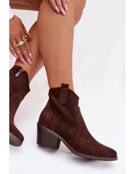 Women's Perforated Ankle Boots with Heel S.Barski HY61-8013 Chocolate