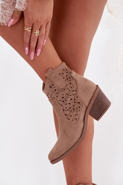 Women's Perforated Cowboy Boots With Heel S.Barski HY61-8012 Beige