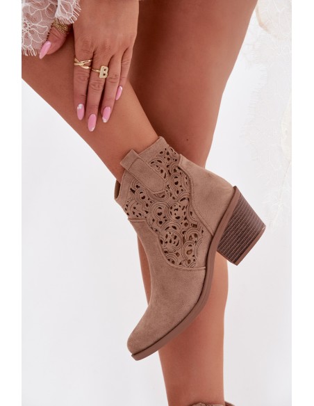 Women's Perforated Cowboy Boots With Heel S.Barski HY61-8012 Beige