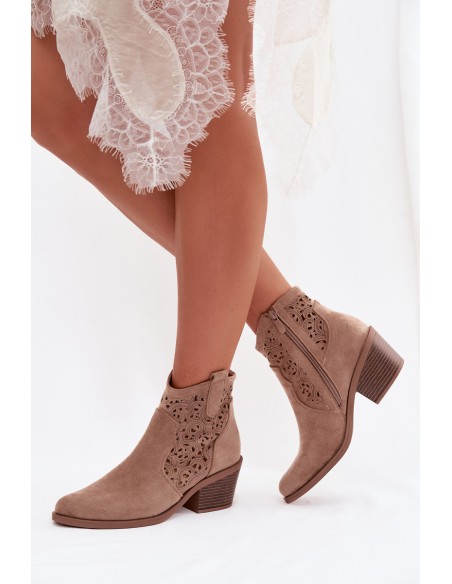 Women's Perforated Cowboy Boots With Heel S.Barski HY61-8012 Beige