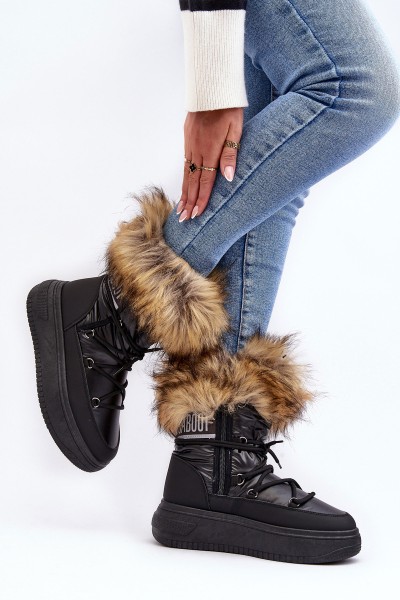 Women's Snow Boots With Fur On Platform Black Nabilla 2