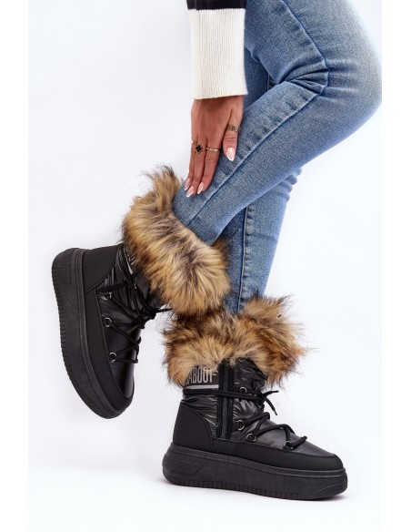 Women's Snow Boots With Fur On Platform Black Nabilla