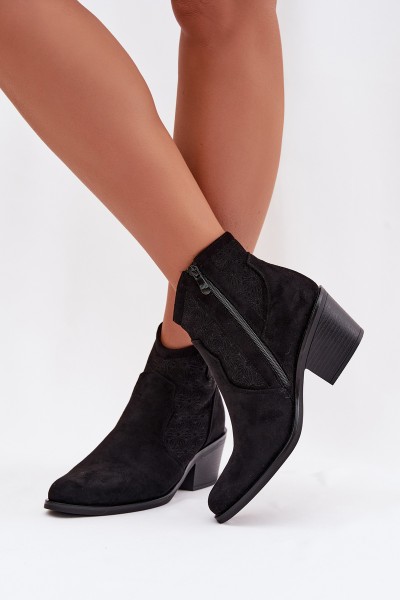 Women's Perforated Ankle Boots With Heel S.Barski HY61-8013 Black