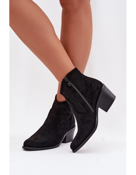 Women's Perforated Ankle Boots With Heel S.Barski HY61-8013 Black