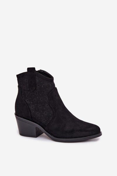 Women's Perforated Ankle Boots With Heel S.Barski HY61-8013 Black 2
