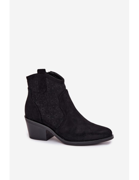 Women's Perforated Ankle Boots With Heel S.Barski HY61-8013 Black