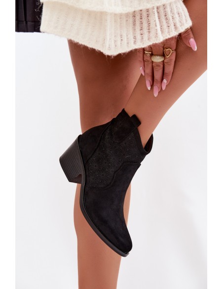 Women's Perforated Ankle Boots With Heel S.Barski HY61-8013 Black