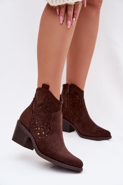 Women's Perforated Cowboy Boots with Heel S.Barski HY61-8012 Chocolate