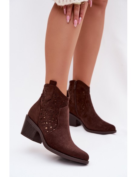 Women's Perforated Cowboy Boots with Heel S.Barski HY61-8012 Chocolate