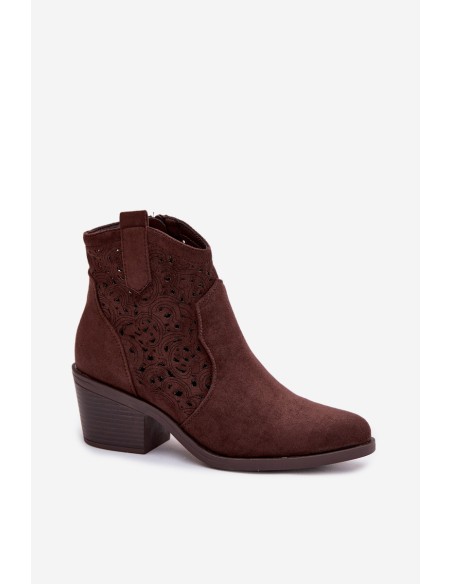 Women's Perforated Cowboy Boots with Heel S.Barski HY61-8012 Chocolate