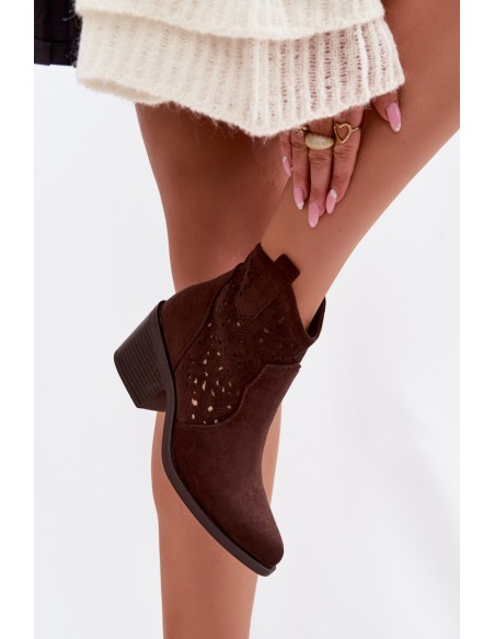 Women's Perforated Cowboy Boots with Heel S.Barski HY61-8012 Chocolate