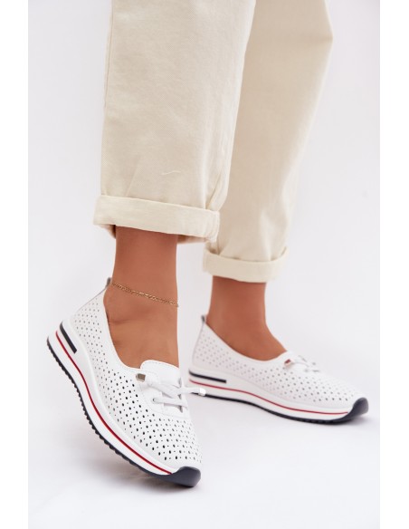 Leather Openwork Women's Loafers S.Barski LR61-7044 White