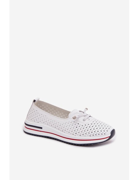 Leather Openwork Women's Loafers S.Barski LR61-7044 White