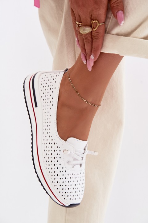 Leather Openwork Women's Loafers S.Barski LR61-7044 White