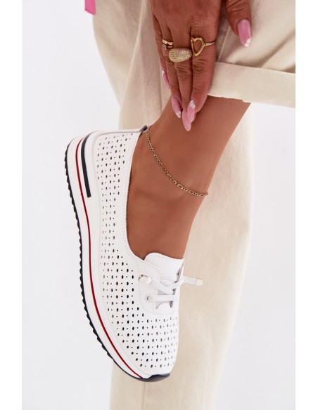 Leather Openwork Women's Loafers S.Barski LR61-7044 White