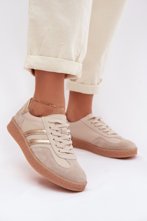 Leather Women's Sneakers LR61-7059 Beige