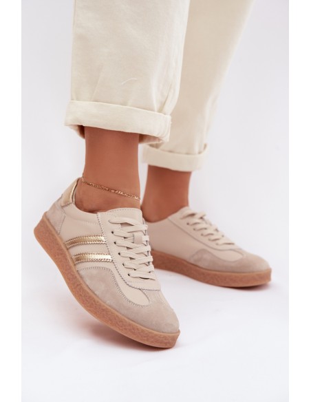 Leather Women's Sneakers LR61-7059 Beige