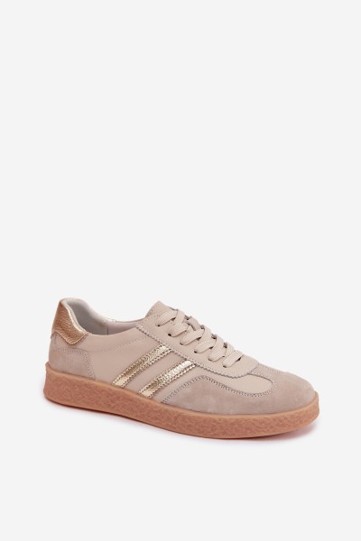 Leather Women's Sneakers LR61-7059 Beige 2