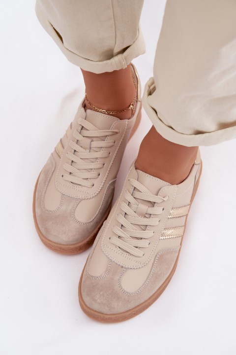 Leather Women's Sneakers LR61-7059 Beige