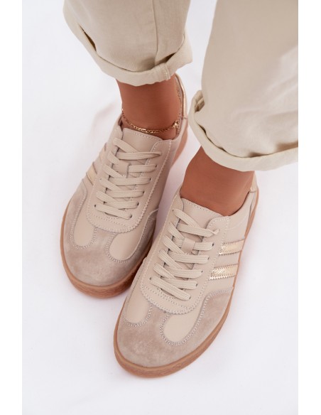 Leather Women's Sneakers LR61-7059 Beige