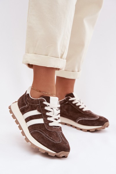 Women's Suede Sneakers on Platform S.Barski LR61-7097 Chocolate